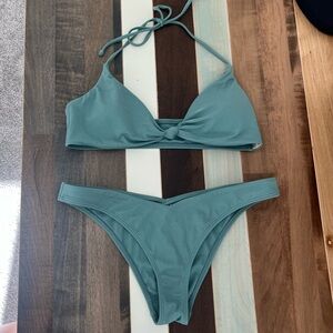 LA Hearts Sage/Turquoise Knotted Bikini Set